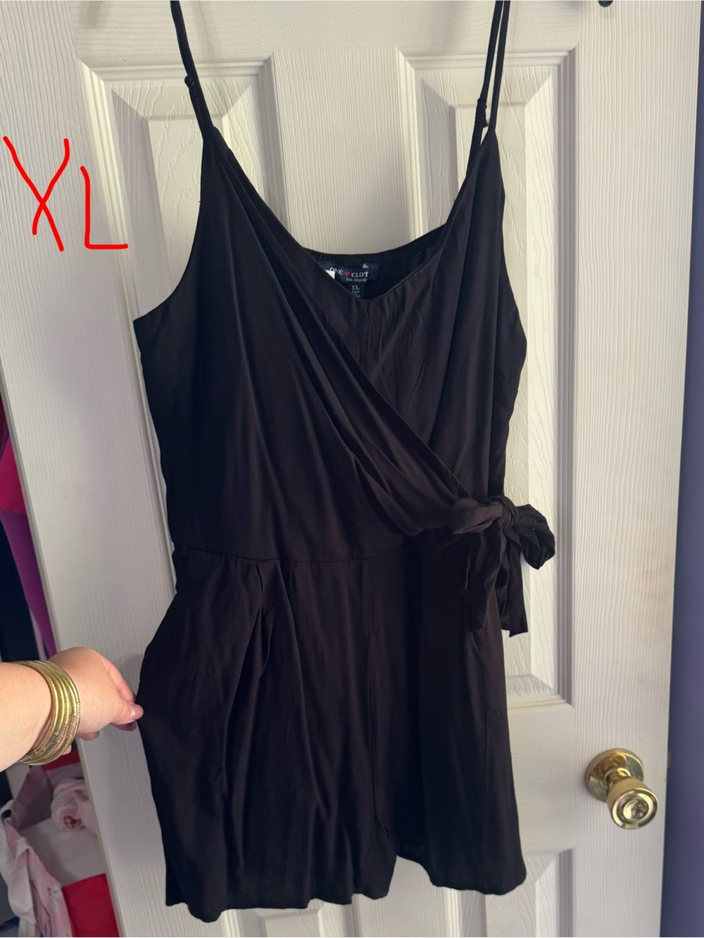 Black Wrap Front Mini Dress with Side Tie